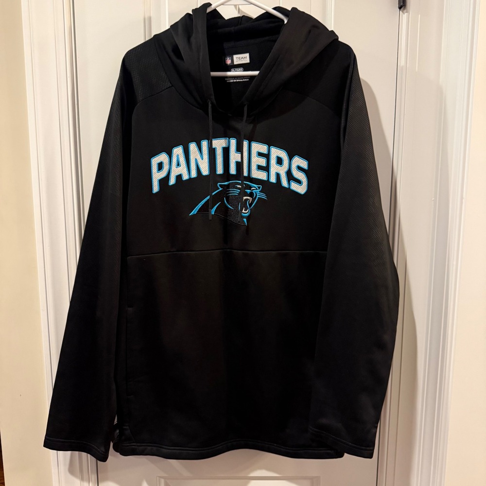 NFL Team Apparel Carolina Panthers Hoodie Mens XL Black Blue Logo Sweatshirt